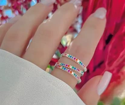 Anel Zirconia Colorida - Prata 925 Legítima - Ana & Brilho Mineiro