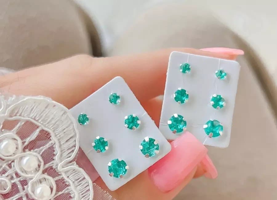 Turmalina - Trio Zircônias Verde Turmalina 4mm,3mm e 2mm - Prata 925 Legítima - Ana & Brilho Mineiro