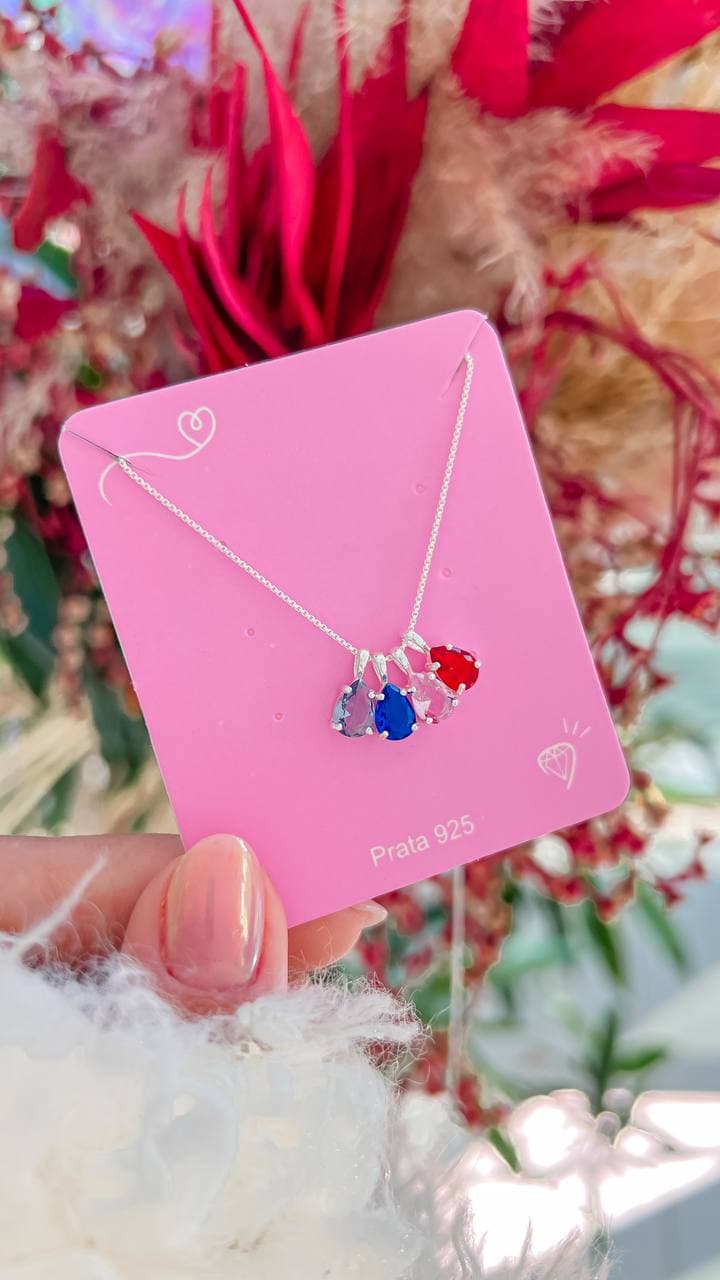 Azul Royal - Pingente Zircônia Gota - Prata 925 Legítima - Ana & Brilho Mineiro