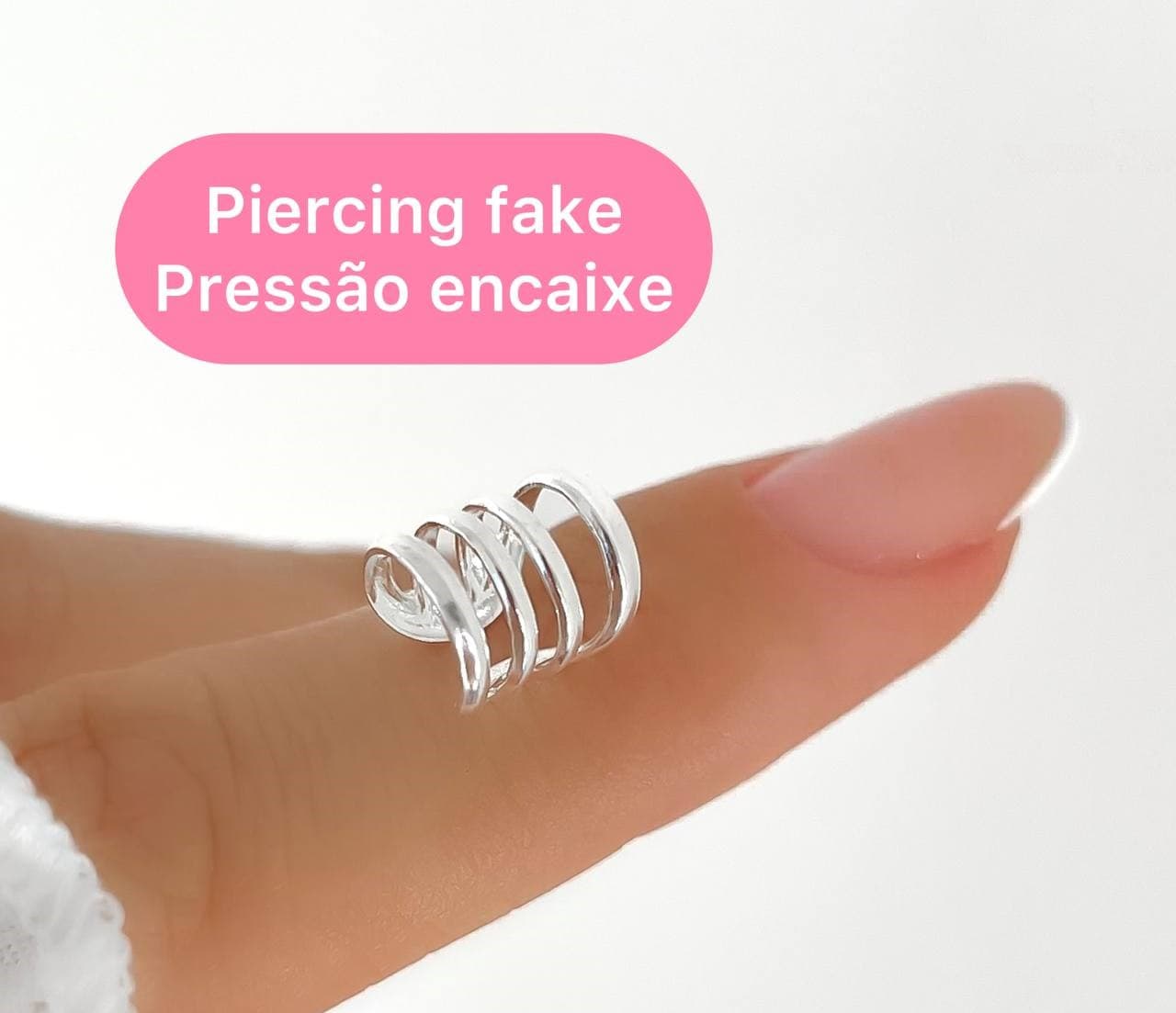 Piercing Fake - Pressão Encaixe - Prata 925 Legítima - Ana & Brilho Mineiro