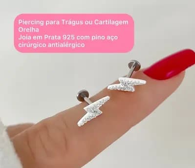 Piercing Para Trágus Raio Inteiro Cravejado - Prata 925 Legítima - Ana & Brilho Mineiro
