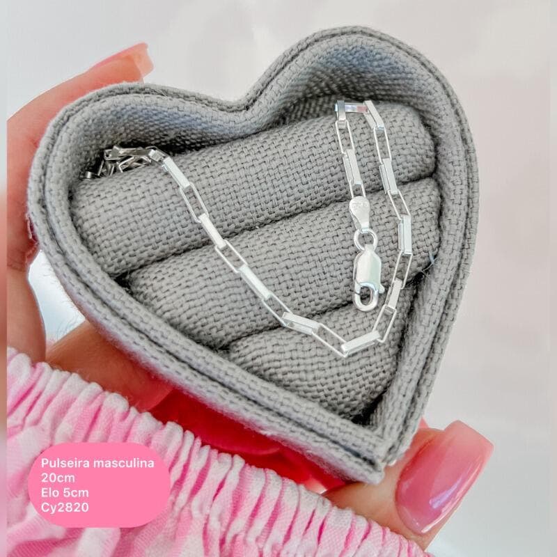 Joia Masculina Pulseira 20cm - Prata 925 Legítima - Ana & Brilho Mineiro