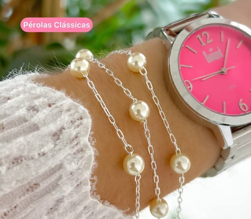Pulseira 18cm com 4 Pérola 7mm - Prata 925 Legítima - Ana & Brilho Mineiro