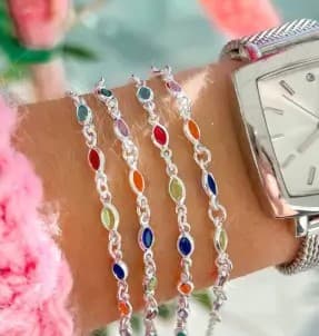 Pulseira Navete Colorida - Prata 925 Legítima - Ana & Brilho Mineiro